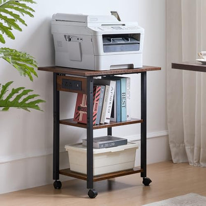 Lerliuo 3-Tier Printer Stand with Charging Station, Rolling Printer Table - color: Brown, size: 3-Tier with Charger