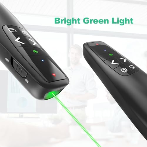 Presentation Clicker with Case, Wireless Presenter Remote & Green Laser | 2‑in‑1 USB/Type C Receiver, Slideshow Google Slide Advancer, Computer PowerPoint PPT Clicker for Mac/Windows Laptop - style: Green Laser + case