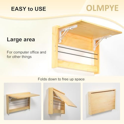 Wall Mounted Folding Table,Wooden Mounted Desk with Iron Bracket,Wall Desk Fold Down for Small Spaces,Laundry Room, Room, Study