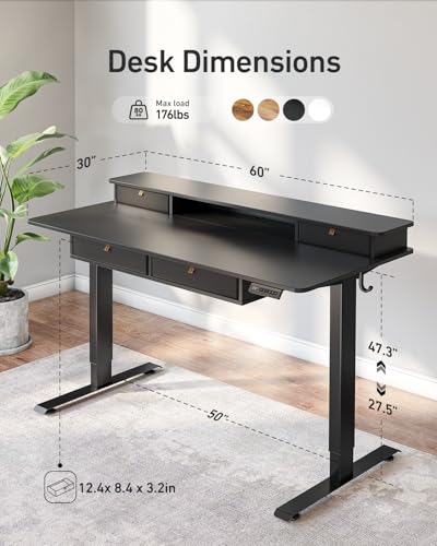 CubiCubi 60" x 30" Standing Electric Desk with Drawers, Black - color: Black, size: 60 inch