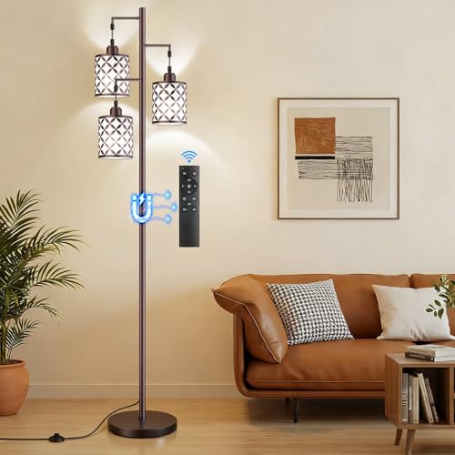 72" Dimmable Floor Lamp with Remote & Timer, Industrial Farmhouse Rustic Standing Lamp for Living Room Bedroom, 3 Individually Controlled Heads, 2 Height Options, 3 x LED Bulbs Included - color: Oil-Rubbed Bronze (Remote-1100LM), size: 72"