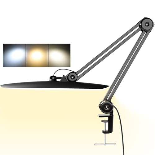 3000 Lumens Adjustable LED Desk Lamp & Task Lamp - Bright, Dimmable Lighting for Office, Crafts, Nails &Salon Hobbies with Clamp (CCT, Black) - color: Black