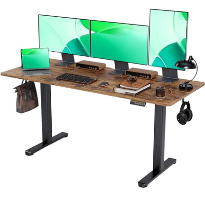 Claiks Electric Height Adjustable Standing Desk, 63x24 Inch, Rustic Brown | Smooth Height Adjustment, 3 Memory Presets, Cable Management Hub&Hook, Stable Steel Frame, 176lbs Capacity, Easy Assembly - color: Rustic Brown, size: 63