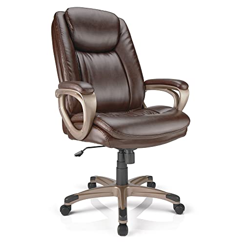 Realspace® Tresswell Bonded Leather High-Back Chair, Brown/Champagne