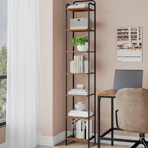 Hzuaneri Bookcase Bookshelf, Narrow Book Shelf, Industrial Corner Shelf - color: Rustic Brown and Black, size: 11.8"D x 13"W x 76.8"H