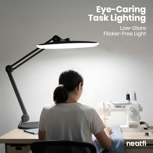 Neatfi LED Desk Lamp with Base, 2200 Lumens, 24W, 20-Inch Wide Head (Black) - color: Black, size: Non-CCT with Base