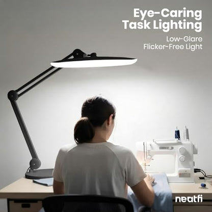 Neatfi LED Desk Lamp with Base, 2200 Lumens, 24W, 20-Inch Wide Head (Black) - color: Black, size: Non-CCT with Base