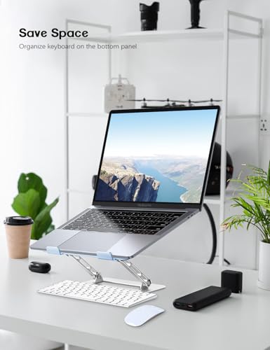 Aoviho Adjustable Laptop Stand for Desk,Portable Laptop Stand Holder and Riser,Foldable Aluminum Notebook Computer Stands for MacBook Air Pro HP Lenovo Dell Samsung, 10-15.6 inch (Sky Blue-Silver) - color: Sky Blue-Silver