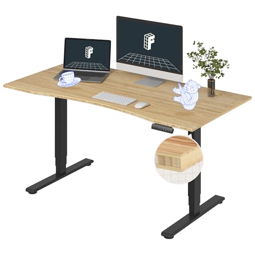 FlexiSpot E6 Bamboo 3-Stage Dual Motor 60 x 30 Electric Standing Desk Sit Stand Up Desk, Holds 220 lbs, Adjustable Height w/ Memory Presets, Solid Bamboo Curved Desktop & Black Frame, Ships in 2 Boxes - color: Black Frame+curved Top, size: 60"x30" Bamboo