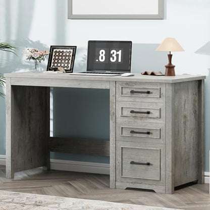Vabches Farmhouse 49” Executive Desk with File Drawer, Grey | 4 Drawers Reversible Computer Desk with Storage, Rustic Home Writing Workstation for Home Office - color: 49in Grey