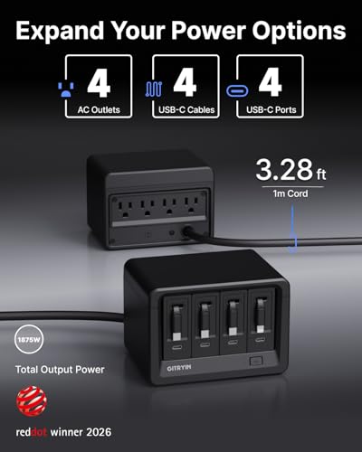 Gitryin 12-in-1 Desktop Charging Station, 160W USB Retractable GaN Charger - size: With 4 Type-C Chargers