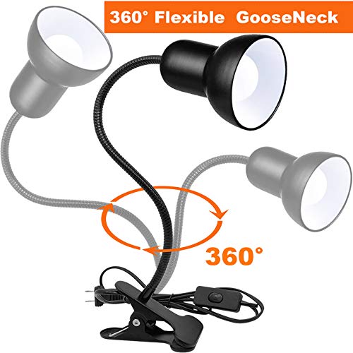Desk Lamp, 360 Rotation Clip On Reading Light - Gooseneck Lamp with Cable, Portable Clamp Light for Bedroom, Office, Home Lighting