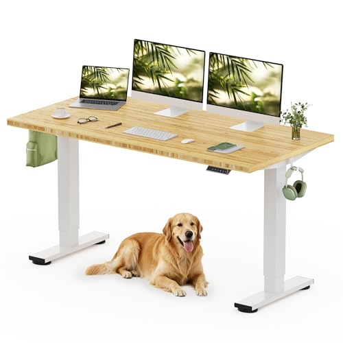 FLEXISPOT 60" x 30" Solid Bamboo Standing Desk, White Frame | Real Bamboo Desktop with Natural Grain, Durable & Sustainable, 176 LBS Capacity, Home Office and Multi-Monitor Setups - color: White Frame, size: 60"x30"