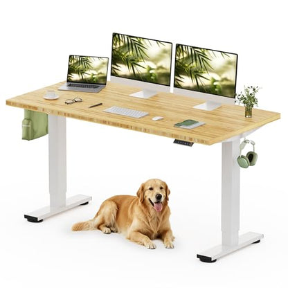 FLEXISPOT 60" x 30" Solid Bamboo Standing Desk, White Frame | Real Bamboo Desktop with Natural Grain, Durable & Sustainable, 176 LBS Capacity, Home Office and Multi-Monitor Setups - color: White Frame, size: 60"x30"