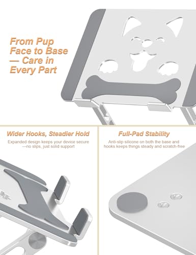 Aoviho Aluminum Laptop Stand for Desk Fit for All 10"-17.3" Laptops, Silver | Height-adjustable Notebook Holder, Ergonomic Computer Riser with Unique Puppy Cooling Vent, for Mac, Dell, Lenovo, HP - color: Silver