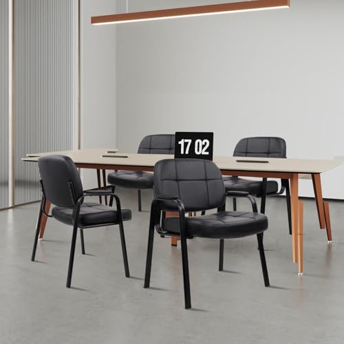 CLATINA Big Tall 400 lbs Waiting Room Chair with Padded Arms, Leather Office Guest Chairs No Wheels for Conference Reception Room and Elderly Home Desk Lobby Side Black, 8PK - color: Black, size: 8PK