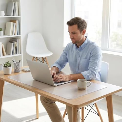 AHWEKR 16x26 Inch Frosted PVC Office Writing Desk Protector Plastic Crystal Tabletop Protector Rectangle PVC Vinyl Laptop Desk Waterproof Plastic Desk Mat for Computer Desk Keyboard Pad