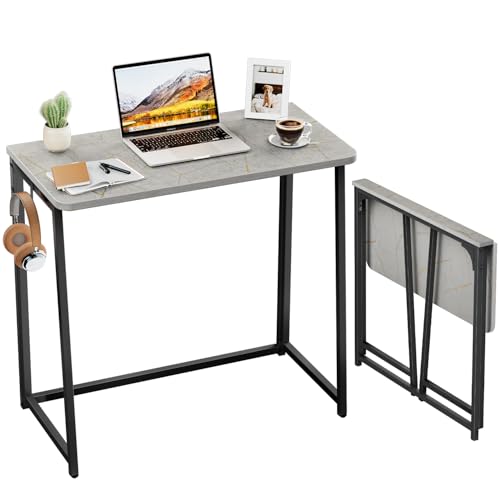 WOHOMO Folding Desk, 31.5" Foldable Computer Table for Small Spaces, Grey | Easy Assembly and Fold, Sturdy Home office desks for Study Bedroom Dorm Space Saving Writing Work Apartment - color: Grey, size: Small Size:31.5 x 15.7