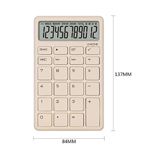 UNIONE Pocket & Desktop Beige Calculator with a Bright LCD, Dual Power Handheld Desktop. Color. Business, Office, High School - color: Beige