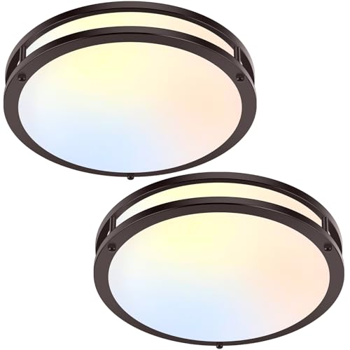 2-Pack 36W LED Ceiling Lights, 12inch Oil-Rubbed Bronze Flush Mount Light Fixtures 3600LM 2700K/3000K/4000K/5000K/6500K Adjustable Ceiling Lights, Modern Dimmable Lighting for Kitchen Hallway Bedroom - color: Oil-Rubbed Bronze-5CCT-2, size: 12 inch