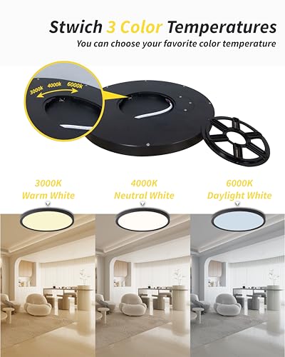 4pack 9 Inch Flush Mount Ceiling Light, 18w Led Ceiling Light, 3000k/4000k/6000k Selectable 1860lm Ceiling Light, Super Slim Led Light Fixture For Bedroom Kitchen Living Dining Room Office - color: Black, size: 9 INCH 4PK 3CCT
