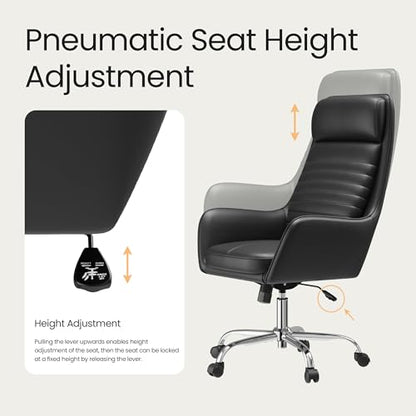 COLAMY Ellis High-Back Home Office Desk Chair, Leather Executive Chair with Integrated Armrests, Black - color: Black