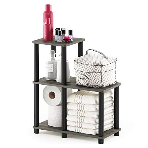 FURINNO Turn-N-Tube Accent Decorative Shelf, French Oak Grey/Black | Open Frame Design Book Shelf, 3-Cube Corner Shelf, Open Shelves, Living Room, Garage, Home Office - color: French Oak/Black