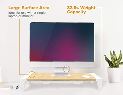 Bostitch Office Wooden Monitor Stand with Wireless Charging Pad, Drawer for Storage, Adjustable Height Riser Includes Removable Non-Skid Rubber Feet - Wood Grain and White (STND-2408WH) - style: Wood-Grain Riser