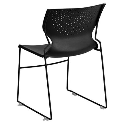 EMMA + OLIVER Home and Office Black Full Back Stack Chair with Black Frame | Powder Coated, 661 LBS. Weight Capacity - color: Black