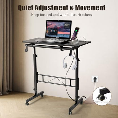 Hadulcet Small Standing Desk Height Adjustable with Tiltable Tabletop - color: Black, size: 31.5" with Charging