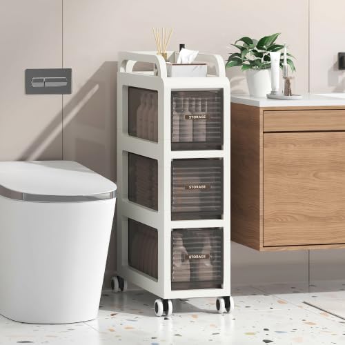 Bathroom Storage with Drawers, 7.87" Wide Slim Cabinet with Wheels - size: 7.87" Wide