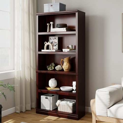 Bevfint 70-Inch Mahogany Bookcase, 5 Tiers Shelves Open Storage Bookshelf | Tall 33 In Wide Anti Tipping Bookcase Indoor Furniture, Book Cases for Home Library Office Bedroom School - color: Mahogany, size: 5-Tier Open Bookcase
