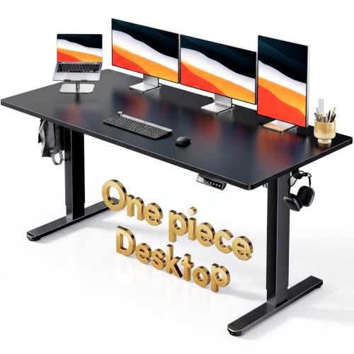 HUANUO Electric Standing Desk, Whole Piece Desktop, Adjustable Height Computer Desk, 4 Height Memory Settings, Sit Stand Up Desk for Home Office, 60" x 24", Black - color: Black, size: 60" X 24"
