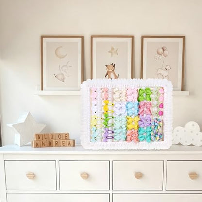 POVETIRE Bow Holder for Girls Hair Bows Hair Bow Organizer Pink Wood - color: Soft White