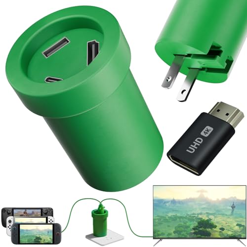 POWKONG Switch 2 Charger Dock Portable Compatible with Nintendo Switch 2/1/OLED/Lite, 60W GaN Charging Dock&Hub, Docking Station for TV with 4K 60Hz HDMI/USB-C PD Fast Charging/USB 2.0-Green