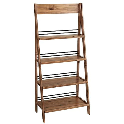 4-Tier Ladder Bookshelf - Freestanding Bookcase with X-Back Frame - Shelves for Living Room, Kitchen, Bedroom, and Office by Lavish Home (Walnut)