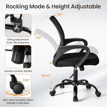 OLIXIS Office Desk Chair, Ergonomic Computer Chair, Lumbar Support | Height Adjustable, Fixed Armrest, Rocking Mode, 360 Swivel, 2 Pack Home, Black - color: Black, size: 2 Pack