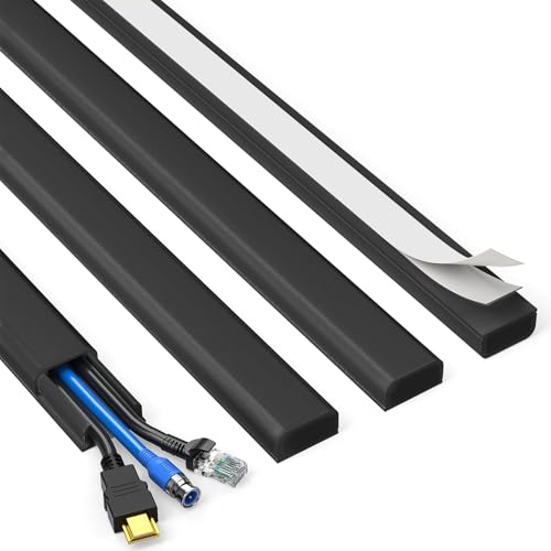 Delamu Black Cord Hider, 56.7in Black Cable Hider, Cord Covers for Wires on Wall, Wire Hider Wire Covers for 2-3 Cords on Wall, Easier Setup Cable Raceway Cable Management, 4X L14.2 W0.94 H0.47in - color: Black, size: 56.7in L x 0.94in W x 0.47in H