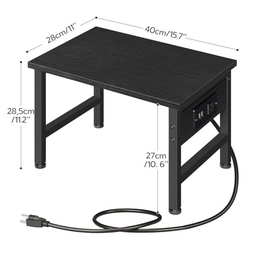 HOOBRO Printer Stand for Desk, Desktop Printer Stand with Charging Station, Small Printer Table with Storage Hook, Under Desk Printer Cart, File Rack for Home Office, Black BB01UPS01 - color: Black