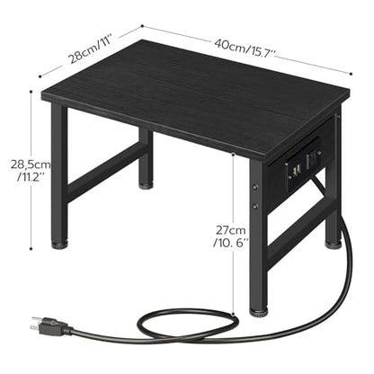 HOOBRO Printer Stand for Desk, Desktop Printer Stand with Charging Station, Small Printer Table with Storage Hook, Under Desk Printer Cart, File Rack for Home Office, Black BB01UPS01 - color: Black