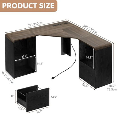 59'' Reversible L-Shaped Computer Desk, Black