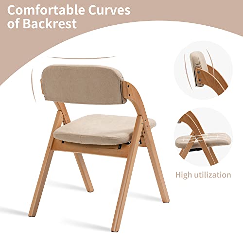 Folding Chairs with Padded Seats | Wooden Stackable Dining Chair Set of 2 with Removable Cover Extra for Guests Kitchen Office Wedding Party Picnic, Khaki - color: Khaki, size: 2PCS