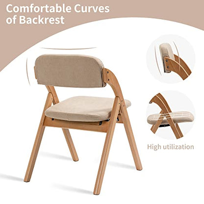 Folding Chairs with Padded Seats | Wooden Stackable Dining Chair Set of 2 with Removable Cover Extra for Guests Kitchen Office Wedding Party Picnic, Khaki - color: Khaki, size: 2PCS