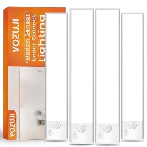 Under Cabinet Motion Sensor Lighting: 8 Inch Dimmable Rechargeable Lights Indoor - Battery Operated Lights - Undercabinet Closet Light Magnetic Led Light for Kitchen Home Bathroom Counter 4 Pack - color: White 4 Pack, size: 8 Inch