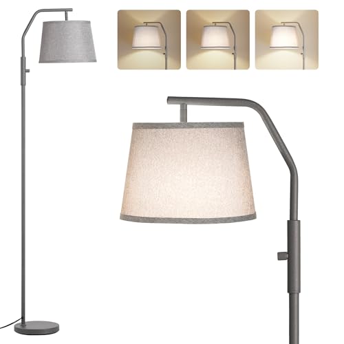 SUNMORY Floor Lamps for Living Room, 0-100% Dimmable Standing Lamp | 9W Bulb Included, 270°/90° Adjustable Rotating Lamp Head, Light-Diffusing Linen Shade, Modern Style for Bedroom, Office - color: Galaxy Gray