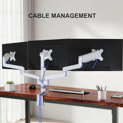 WALI Triple Monitor Mount for 13-32 inch Screens, Adjustable 3 Monitor Desk Mount with Swivel, Tilt, Clamp & Grommet Kit, Triple Monitor Stand for Desk, VESA 75x75/100x100mm (GSDM003W), White