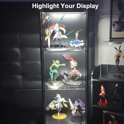 Martronic 4-Pack 12 Inch LED Display Case Lighting Kit, Black Dimmable Bookshelf Light Bars with 12V Power Adapter, 6000K Bright White, Plug-in Slim Lights for Shelves, Curio Cabinets, and Bookcases
