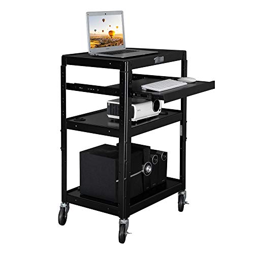 TUFFIOM AV Presentation Cart for Video Projector Laptop Computer, Mobile Workstation Utility Media Cart for School Classroom Office, Rolling Storage Stand with Keyboard Shelf - style: AV Cart