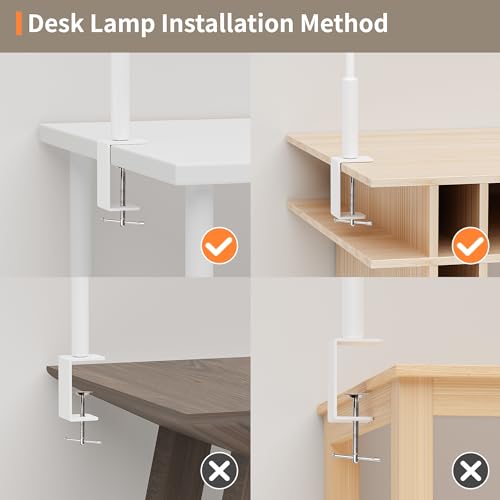 LED Desk Lamp with Clamp, 12W Brightness Office Desk Light for Home Office | Eye-Caring Adjustable Brightness Table Lamp with 3 Lighting Modes, Clip on Light for Study, Computer Work, Reading - color: White