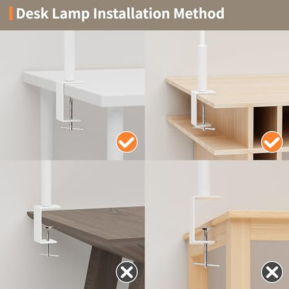 LED Desk Lamp with Clamp, 12W Brightness Office Desk Light for Home Office | Eye-Caring Adjustable Brightness Table Lamp with 3 Lighting Modes, Clip on Light for Study, Computer Work, Reading - color: White